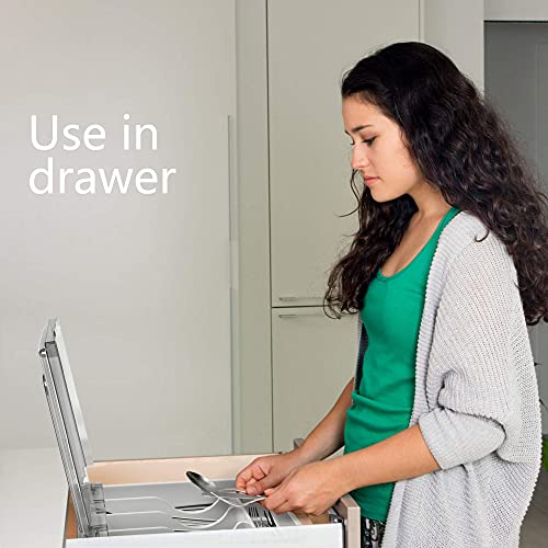 Qinol Silverware Tray With Lid, Utensil Drawer Organizer For Kitchen Countertop Plastic Flatware Organizers And Storage Holder 5 Compartments White #TOP5