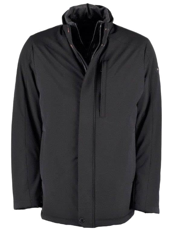 Image of Hue & Hide Urban Sophistication: Men's Sleek Black Jacket - A Modern Wardrobe Essential for Stylish Impact