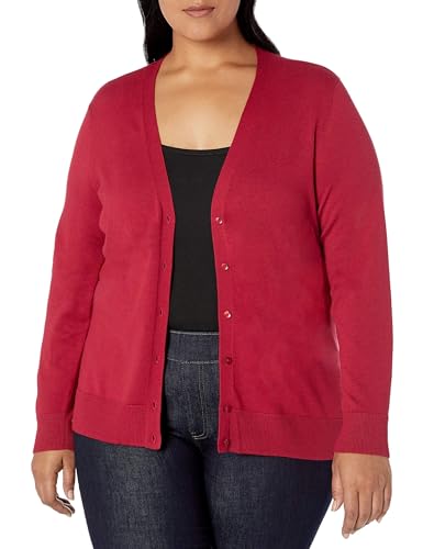 Image of Amazon Essentials Women's Lightweight V-Neck Cardigan Sweater (Available in Plus Size), Red, 2X (Pack of 2)