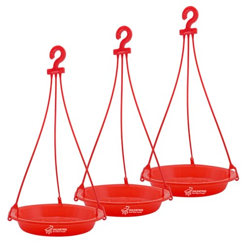 Image of Bird Feeder Hanging Tray for Water - Red, Pack of 3 | Outdoor Balcony & Garden Bird Water Feeder | Hanging Water Bowl for Wild & Pet Birds