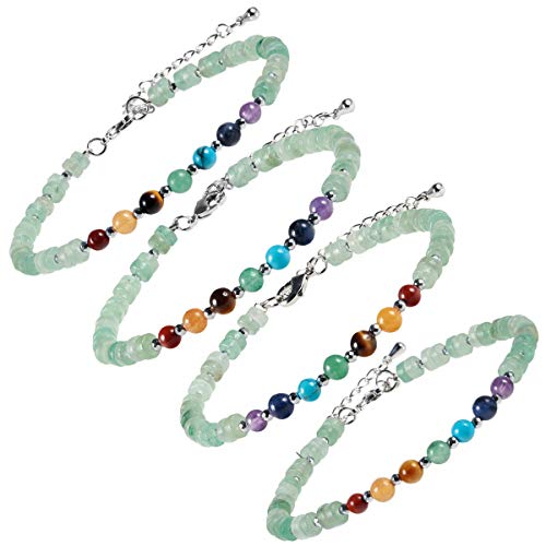 mookaitedecor 7 Chakra Healing Crystal Stone Bracelet for Women Men, 4mm Flat Beads Bracelet Jewelry Adjustable Link Bangle for Energy Healing Yoga Reiki - Image 4