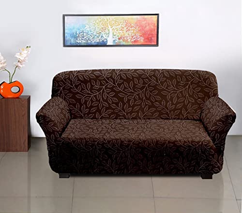 Image of Amazon Brand - Solimo Polyester Streachable Sofa Cover - (3 Seater, Leaf Print, Brown)