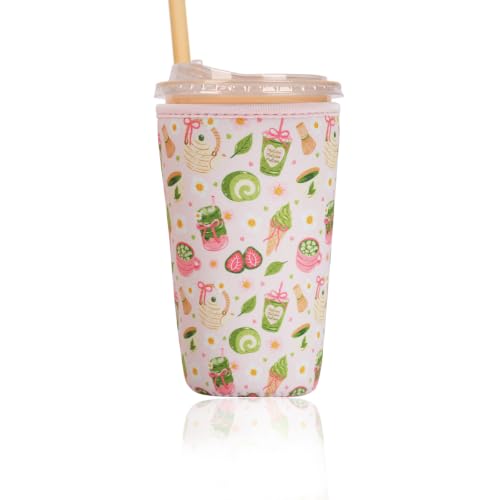 Image of Reusable Insulated Sleeve for Iced Coffee Cup, Coffee Neoprene Sleeve for Cold & Hot Drinks, Beverage Holder for Iced Coffee (Sweet Treats, Large: 32oz)