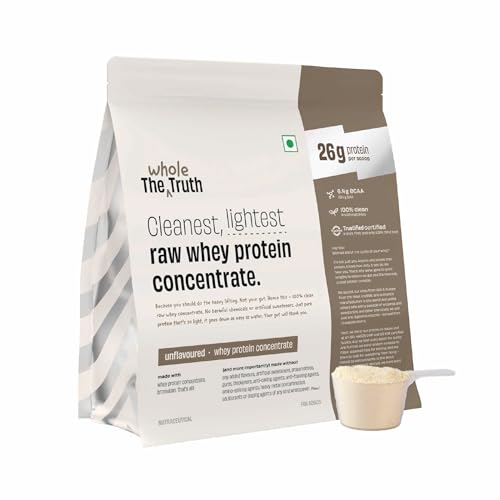 Image of The Whole Truth Whey Protein Concentrate Unflavoured |1 kg (2.2 lbs) | 26g Protein per scoop | 6.4g BCAA | No Adulteration | Clean and Light | Muscle Building | Vegetarian