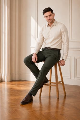 Image of SaintX Men's Premium 4-Way Comfort Stretch Formal Trousers | Smart Sweat Wicking Wrinkle Free Fabric | Smarter Techno Flex Expandable Waistband | Stylish Slim Fit | Daily Office Wear