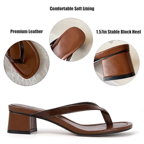 Women'S T-Strap Chunky Heel Flip Flops Heel Thong Slides Sexy Square Toe Comfortable Slip On Backless Low Block Heel Toe Clip Dress Sandals For Casual Beach Walking Daily2