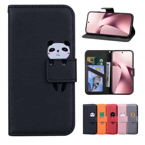 Rostsant Funda para Xiaomi 17T 5G Carcasa de Cuero PU Magnético Dibujos Animados Funda a Libro con Cartera Funda para Xiaomi 17T 5G Gato Panda Negro