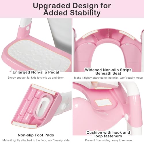 BRINJOY Potty Training Seat with Step Stool Ladder, Potty Toilet Toddler Seat w/Potty Training Chart & Cushion Handle, Kids Potty Training Toilet Chair for Girls Boys w/Non-Slip Pads Wide Step - Thumbnail 6