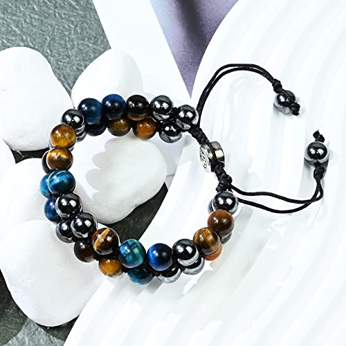 Triple Protection Bracelet Natural Blue Yellow Tigers Eye Hematite 8Mm Beads Crystal Bracelet Healing Bracelets For Men Women Bring Prosperity Luck And Health #TOP3