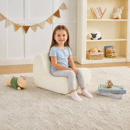 Image of DAICO Kids Bean Bag Chair, Comfy Bean Bag Sofa for Gaming & Reading | Kids Sofa with Handle for Playroom or Bedroom, Lazy Sofa for Boys and Girls, Kids Bean Bag Chair with Washable Cover Cream