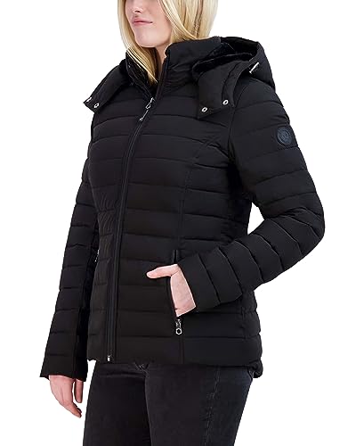 Nautica Women's Short Stretch Puffer Jacket with Fur Hood2