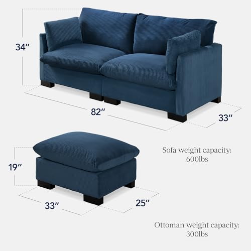Image of Best Choice Products Modern Loveseat Sofa for Living Room, Corduroy Recliner, Removable Cover, Spring Cushions, Solid Wood Frame, Easy Assembly for Small Spaces, 82in - Stone Blue
