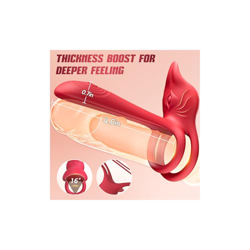 Image of Rose Toy Vibrating Cock Ring - MOOLIGIRL Women Sex Toys Vibrator for Couples, Dual Penis Ring with 10 Vibrating Modes, Clitoral Stimulator G Spot Dildo, Female Weights Cockring Adult Nipple Toy