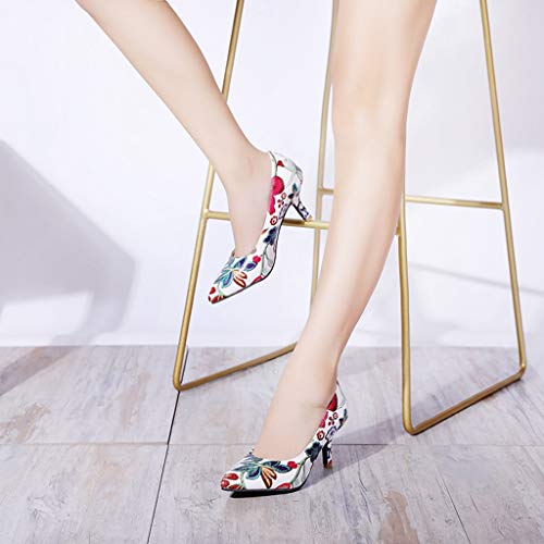MIOKE Women's Retro Embroidered Flowers Kitten Heel Pumps Pointed Toe Slip On Stiletto Elegant Dress Shoes4