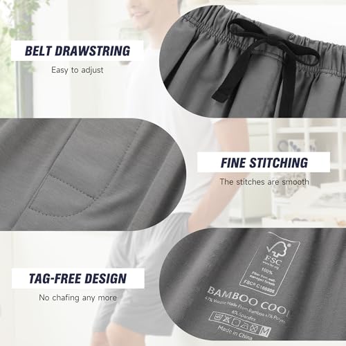 BAMBOO COOL Men's Pajama Bottoms Soft Comfy Breathable Lightweight Sleepwear Lounge Pajamas Shorts with pockets 2 Pack3