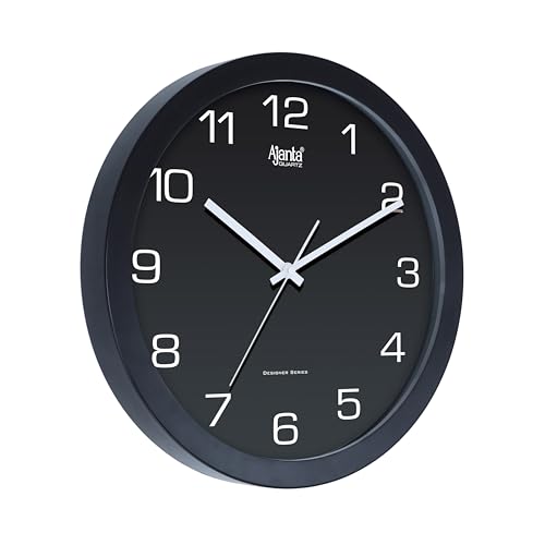 Image of Ajanta Home Decor Clock 12.5 Inch (320mm) Black | Stylish Silent Sweep Wall Clock | Luxury Modern Design | Model 1057