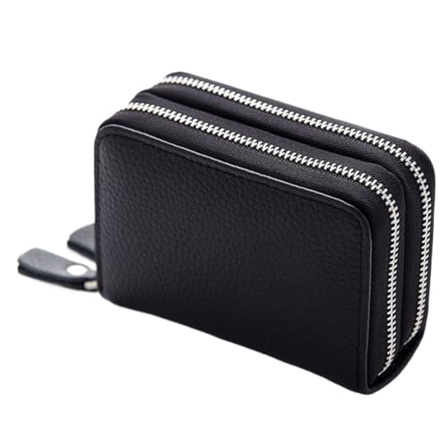 Womens wallet Genuine Leather Unisex Double Zipper Credit Card Holder Wallet Stylish and Functional Card Bag for Women and Men(Black)