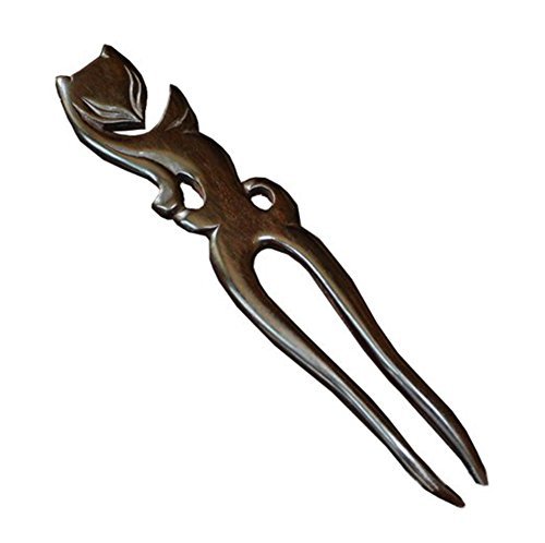FINGER LOVE Handmade Carved Wood Hair Stick Fairy Fox Ebony [Gift Box Set] (B Ebony)