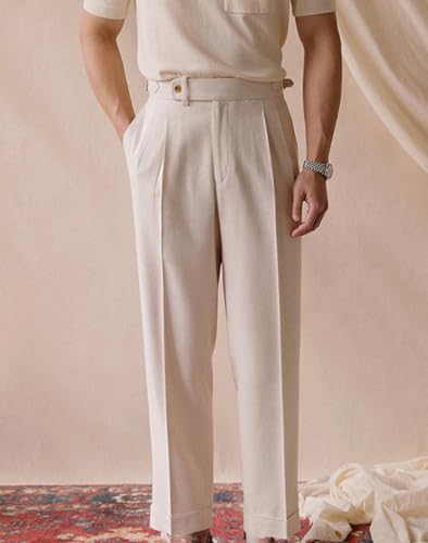 Men's Cotton Classic Fit Flat Front Dress Pants Retro Lightweight Gurkha Trousers Office Business4