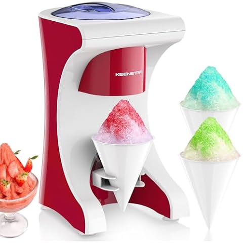 KEENSTAR Snow Cone Shaved Ice Machine with 3 Reusable Plastic Cups, Table-Top Slushie Machine for Homemade Snow Cone, Snowballs, Frozen Cocktails and More, with Non-Slip Mat & Stainless Steel Blade Cover