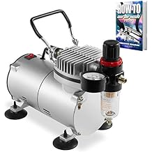 PointZero 1/5 HP Airbrush Compressor with Regulator, Gauge and Water Trap - Quiet Portable Air Pump Silver