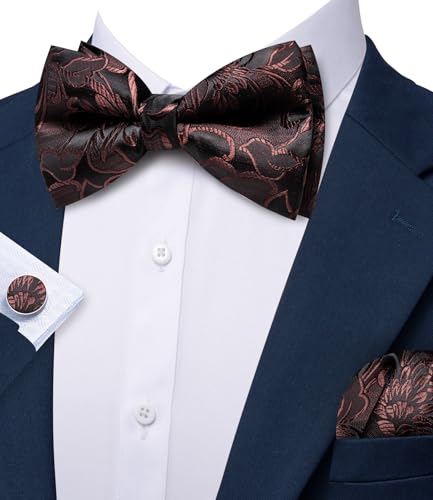 Image of YOHOWA Paisley Striped Men Bow Tie Pre-Tied Formal Adjustable Colorful Bowties Handkerchief Cufflinks Set Wedding Party
