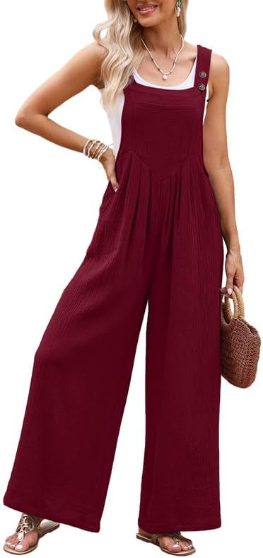 Dokotoo Women's Casual Loose Overalls Jumpsuits One Piece Sleeveless Wide Leg Long Pant Rompers With Pockets - Image 2
