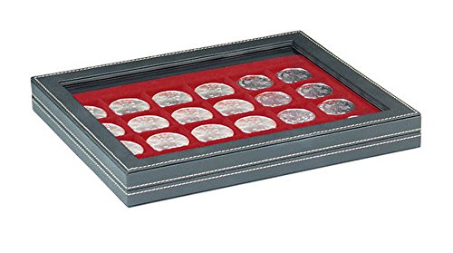 Écrin NERA M Plus Lindner pour pièces de 42 mm avec élégant plateau de velours rouge foncé