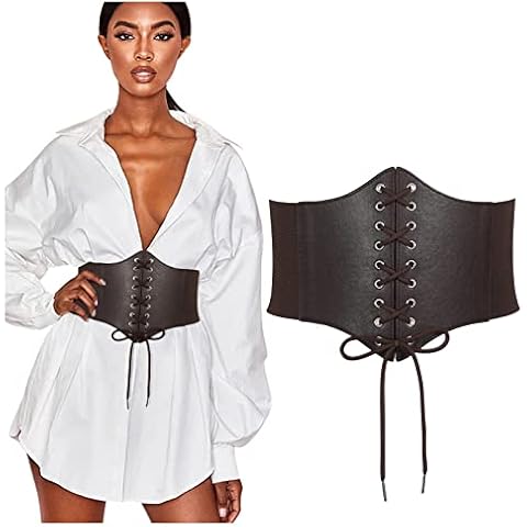 WHIPPY Damen Schnürkorsett gebundener Waspie Breitgürtel elastischen Korsett Taille Gürtel Schnürgürtel, Kaffee, 78cm Cover