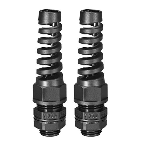 sourcing map M16 Cable Gland Waterproof IP68 Nylon Joint Adjustable Locknut with Strain Relief for 6-10mm Dia Wire, 2 Pcs