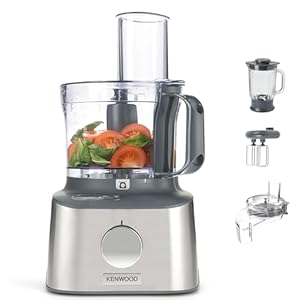 Kenwood MultiPro Compact + FDM315SS Robot da Cucina con bilancia integrata che trita, impasta, affetta, grattugia, Ciotola 1,2L, Frullatore in vetro 1.2L, 10 accessori+Express Serve, 2Vel.+Pulse, 800W