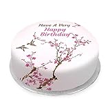 Victoria Sponge pink blossom tree themed birthday cake - A delicious traditional vanilla sponge cake with buttercream and a rich apple and raspberry jam, serves 10-12 portions. Baked by bakerdays.