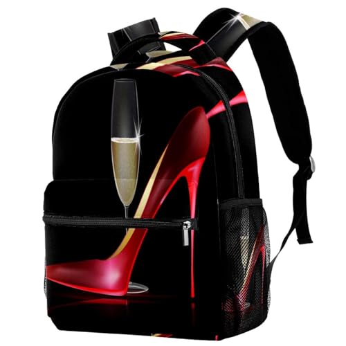 Sac à dos d'école ados filles garçons résistant motif talons hauts et champagne