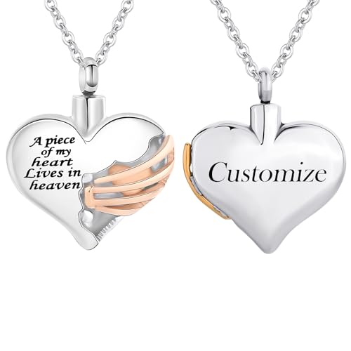 TQHGHX Personalizar joyería de cremación – Collar de urna de joyería de cremación de corazón Colgante para Humanos – Un Pedazo de mi corazón Vive en el Cielo Collares Personalizados Nombres