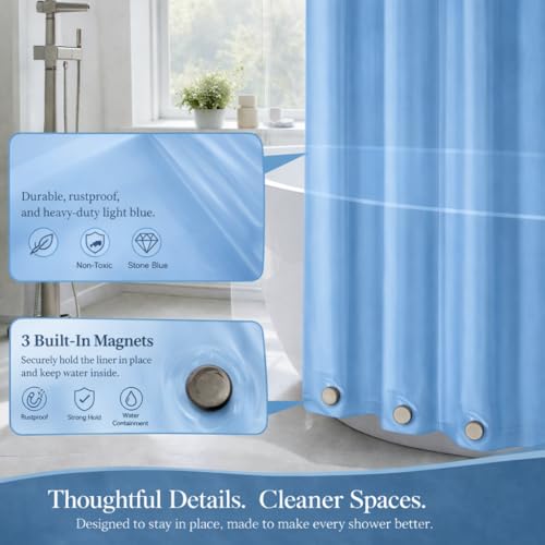 Image of EHZNZIE Light Blue Shower Curtain Liner 72x72, PEVA Waterproof Bath Curtain, No Chemical Smell, 3 Weighted Magnets, Durable with Rustproof Metal Grommets