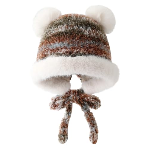 Cute Furry Children's Knitted Hat, Warm Fashion Ear Flap Cap for Babies & Toddlers in Vibrant Colors,Red,52Cm