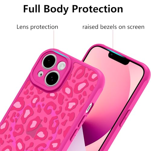 Image of KANGHAR Case for iPhone 13 Hot Pink Leopard Printed Pattern | Cute Cheetah [Compatible with Magsafe] Protective Magnetic Case for Girls Women 6.1 inch