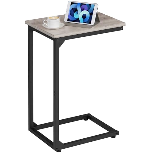 AMHANCIBLE C-Shaped Side Table Bedside Table End Table for Small Spaces Sofa Side Table Coffee Table with Metal Frame for Living Room Bedroom Gray UHET02CGY-1