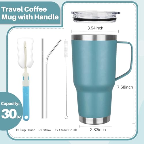 Image of 30 oz Tumbler with Handle, Stainless Steel Insulated Tumbler with Lid and Straw, Double Wall Vacuum Coffee Mug Tumbler, Insulated Coffee Thermal Cup for Cold and Hot (Maya Blue)
