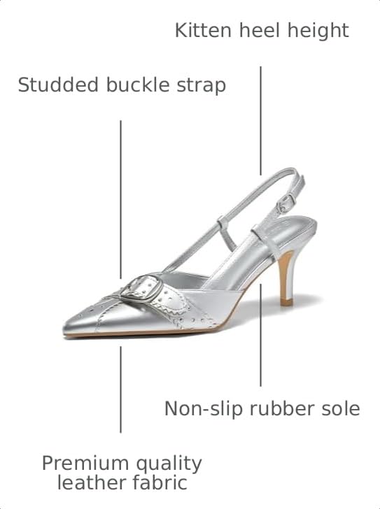 Image of Coutgo Womens Slingback Kitten Heels Studded Closed Pointed Toe Pumps with Buckle Party Dress Shoes
