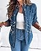 CHICME Women’s Pearl Rhinestone Embellished 2025 Denim Shirt Long Sleeve Button Down Turn Down Collar Casual Jean Blouse Top for Daily and Party-Blue-M