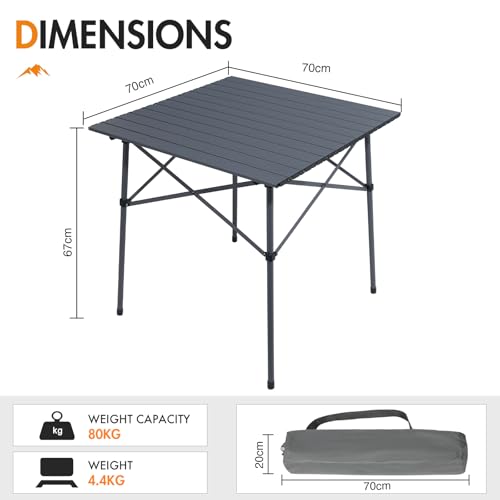 Table de camping pliante carrée 70x70 cm avec plateau enroulable en aluminium pour 4 personnes - 3