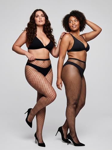 Image of URATOT 4 Pairs Plus Size Fishnet Cross Mesh Tights Sexy Fishnets Pantyhose Stockings Thigh High Stockings