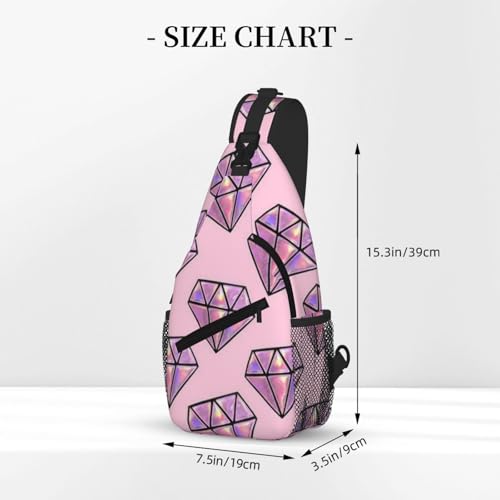 Cross Chest Bag Diagonally-Pink Diamond Pattern Print Durable Hiking Daypacks With Large Capacity For Women Men3
