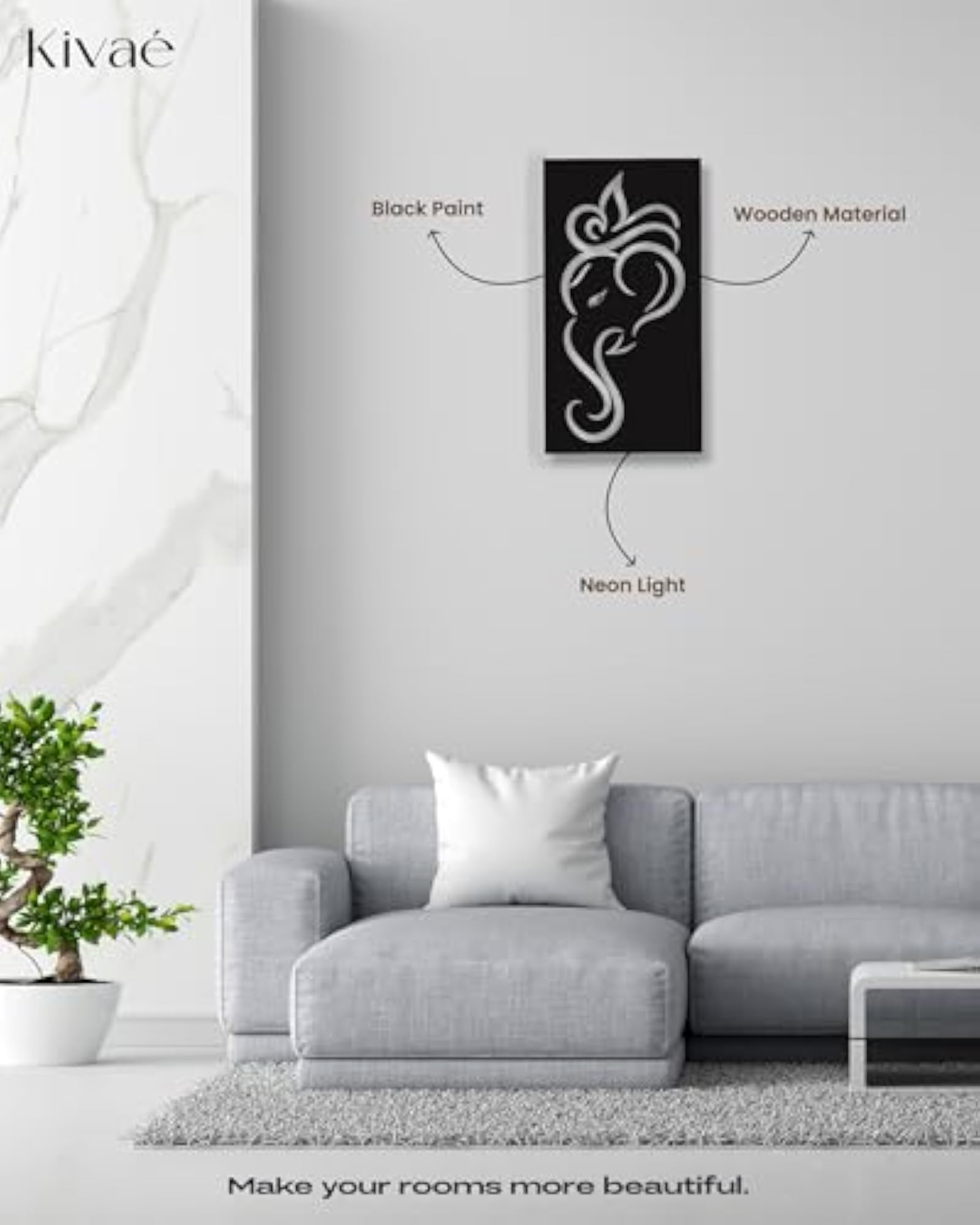 Ganesh ji Wooden Neon Light Backlit Wall Art