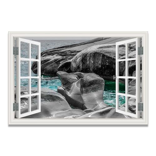 Arte de lienzo VHdfgTY de ventana falsa con paisaje de lago 20x30cm