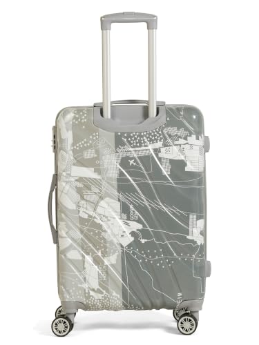 Image of Teakwood Premium Polypropylene Hard Case Printed Trolley Bag, Lightweight Unbreakable Luggage, 360 Dual Spinner Wheels, Side Combination Lock, Smooth Glide,Grey, Medium