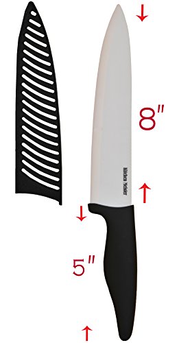 Ceramic Chef Knife - 8" Blade - Long Lasting Sharp Edge - Durable Build- Ergonomic Gripped Handle - Black Handle, White Blade #TOP3