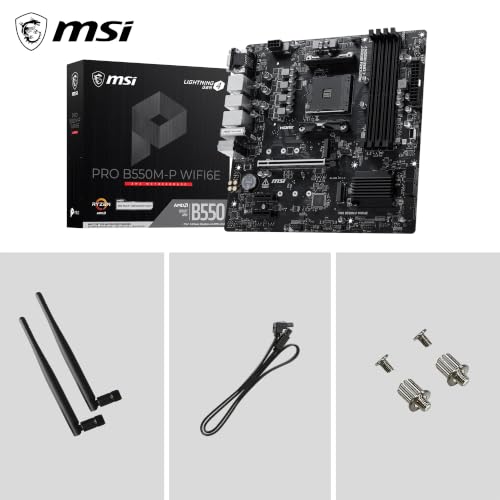 Image of MSI PRO B550M-P WIFI6E ProSeries Motherboard (AMD Ryzen 5000 Series, AM4, DDR4, PCIe 4.0, SATA 6Gb /s, M.2, USB 3.2 Gen 2, HDMI /DP, Wi-Fi 6E, Bluetooth 5.2, mATX)