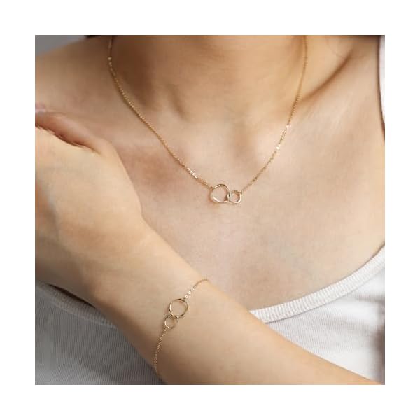AGVANA 14K Real Gold Necklace Bracelet for Women Two Interlocking Eternity Circles Mother Daughter Necklace Bracelet Fine Jewelry Birthday Gifts for Women Mom Wife Her - Image 4
